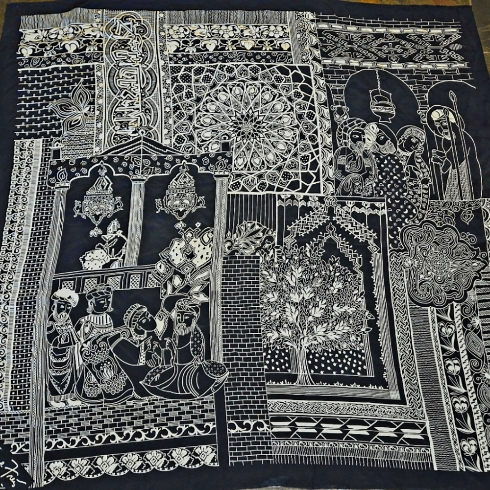 Intricate Black and White Wall Tapestry Silk